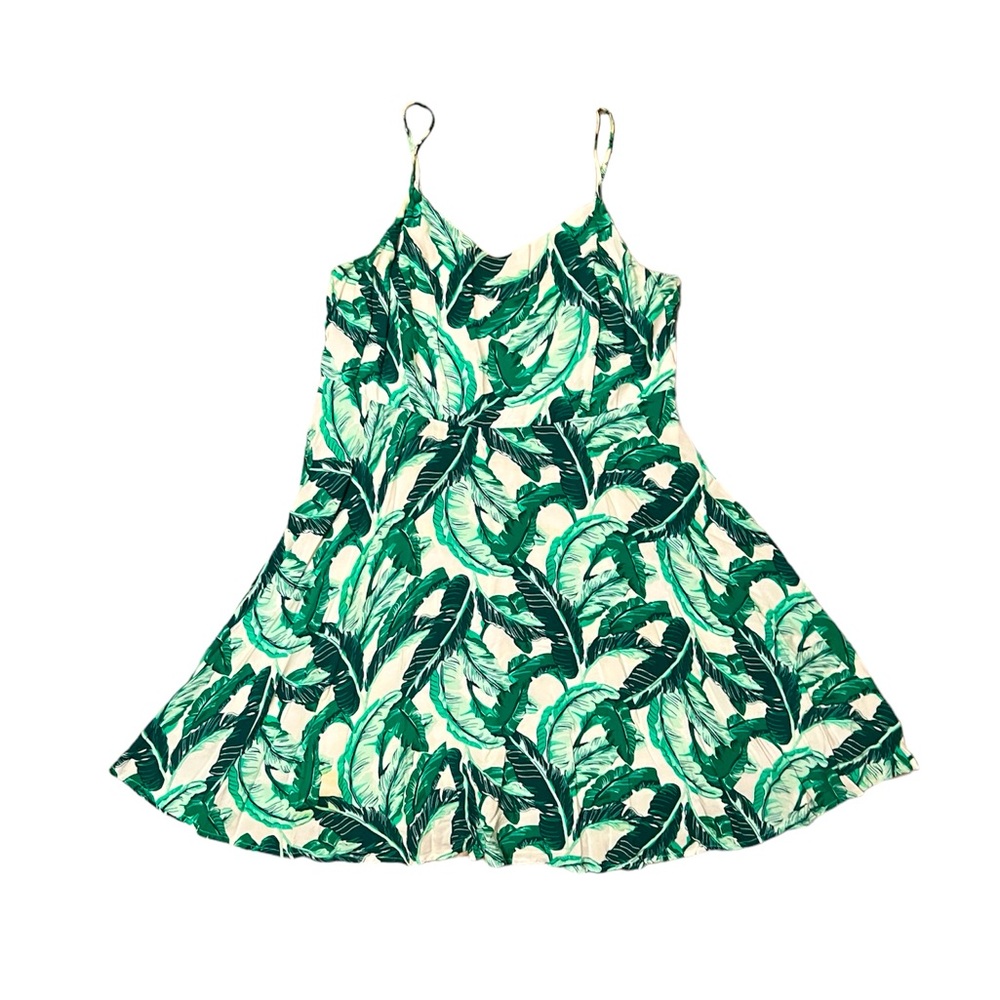 Old Navy Green and Whit Tropical Leaf Dress Spaghetti Strap Size XL